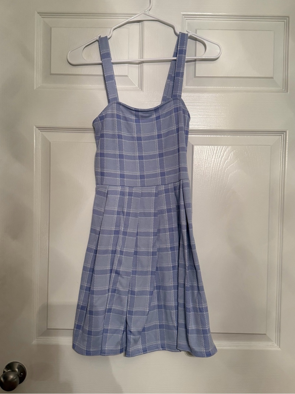 women’s Light Blue Plaid Sleeveless Dress
